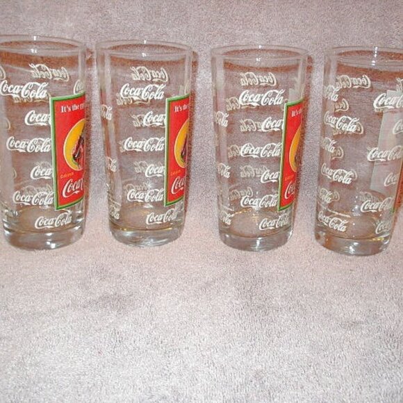 VTG Set Of 4 COCA-COLA Glass TUMBLERS Glasses ICONIC The Real Thing RETRO 16 oz - Picture 4 of 9